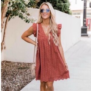 Rust Eyelet Babydoll Romper